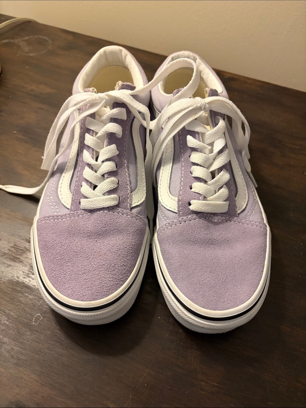 Vans Women’s Lavender and White Low-Top Sneakers